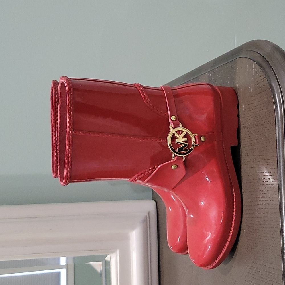 Michael Kors red rain boots. Calf height.